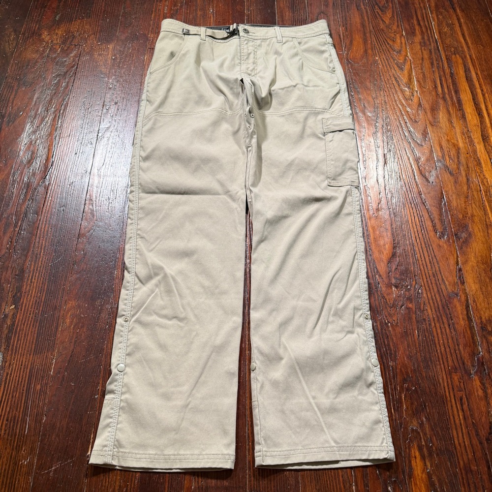 Prana Pants Mens 34x32 Tan Stretch Zion Hiking Cargo Roll Up Gorpcore